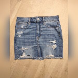 American Eagle Super Stretch Womens Denim Distressed Mini Skirt Size 6 Regular